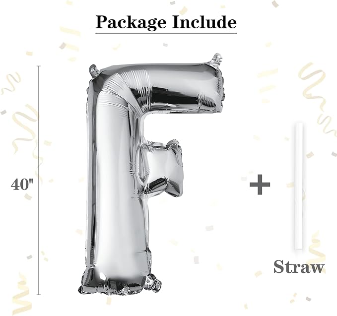 40 inch Silver Letter F Balloon, Big Size Alphabet Foil Mylar Helium Balloons - Image 2
