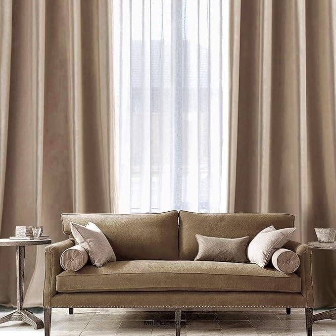 MIULEE Velvet Curtains Camel Beige 52 x 63 Inch Length Set of 2 | Grommet Drapes - Image 6