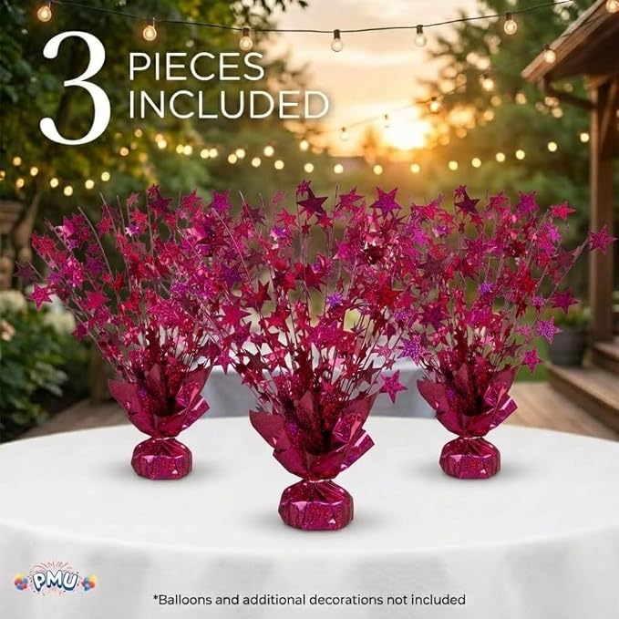 PMU 3 Pack Bursting Star Metallic Foil Spray Centerpiece- Burgundy Prismatic - Image 7