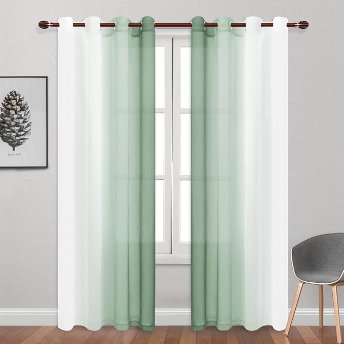 DWCN Light Sage Faux Linen Ombre Sheer Curtains - Image 2