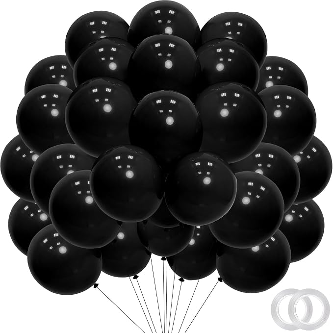 Black Balloons - 12 inch 100pcs Latex - Round Matte Black Birthday Balloon by PatiCool
