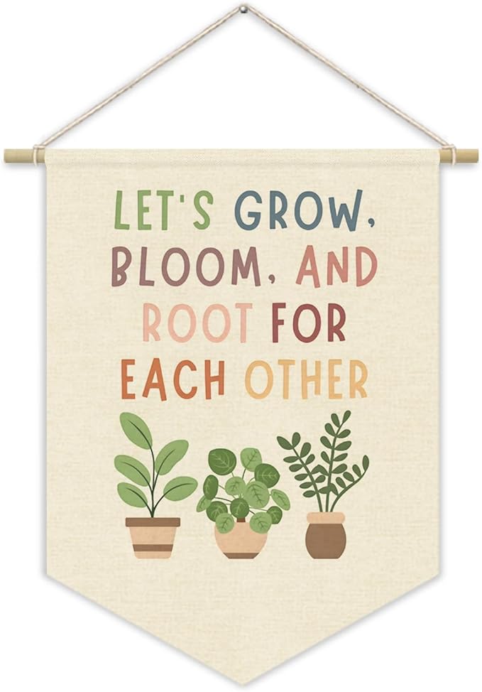 Boho Classroom Decor, Let’s Grow Greenery Plant Wall Banner | Back To School by Unknown