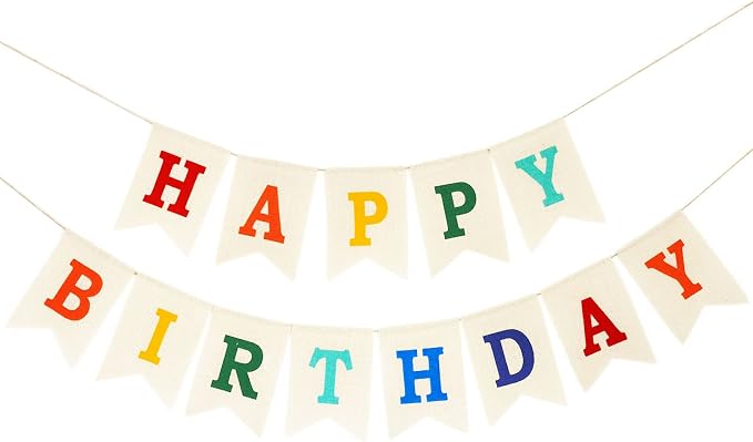 Burlap Happy Birthday Banner, Assembled Birthday Banner Sign Garland by CROWNOS