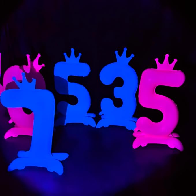 Fluorescent Pink Crown Number 3 Foil Balloon Neon Glow In The Dark Balloon | - Image 4