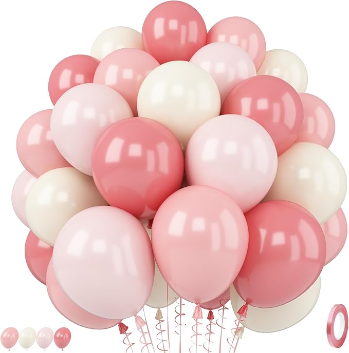 Dusty Pink Balloons, 12 Inch Boho Pastel Light Pink and White Balloons by TAOYE