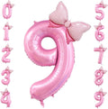 40 inch Number 9 Balloon with Bow Pink Happy Birthday Jumbo Number Balloon by OIBUTUR