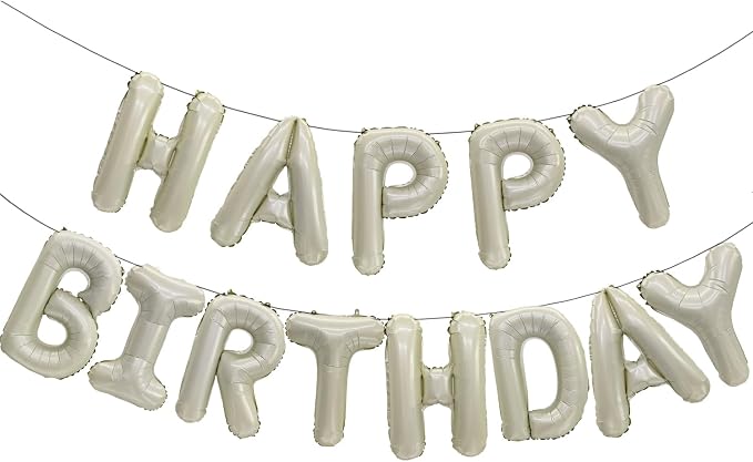 16In Cream White Happy Birthday Banner Beige Happy Birthday Letter Banner | by Exquisitehighqualitypartydecorationstomeetyoureveryneed%EF%BC%81