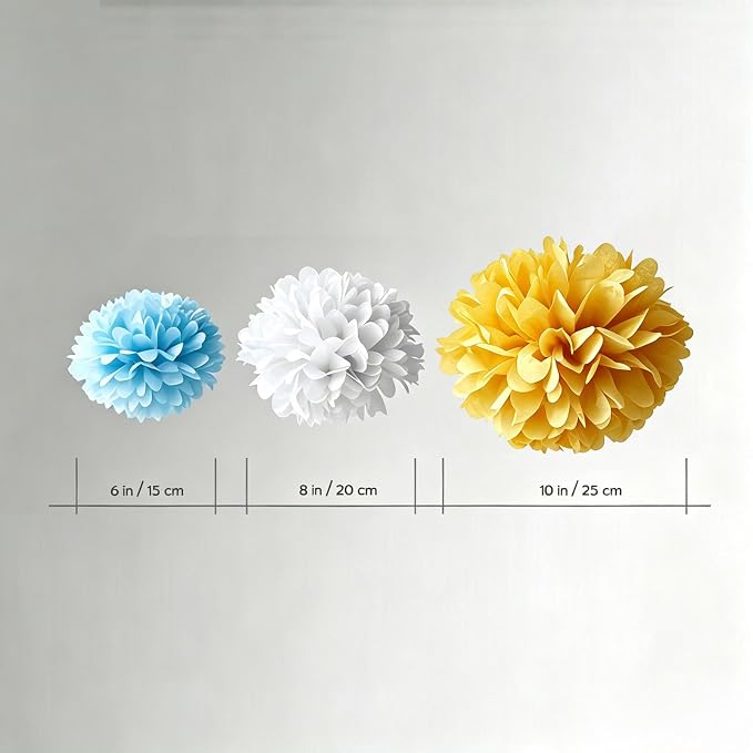 AimtoHome Blue Yellow White Paper Flower Pom Poms, 6/8/10 Inch Assorted Sizes - Image 5