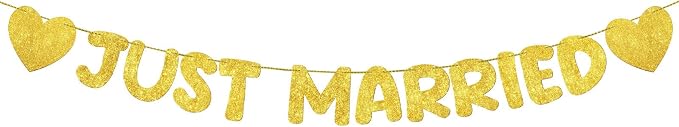 Pre Strung Just Married Banner Glitter Wedding Party Banner No DIY Just Married by Breling