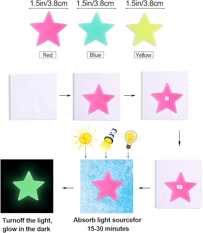 AM AMAONM 100pcs Glow in The Dark Luminous Stars Fluorescent Noctilucent - Image 7