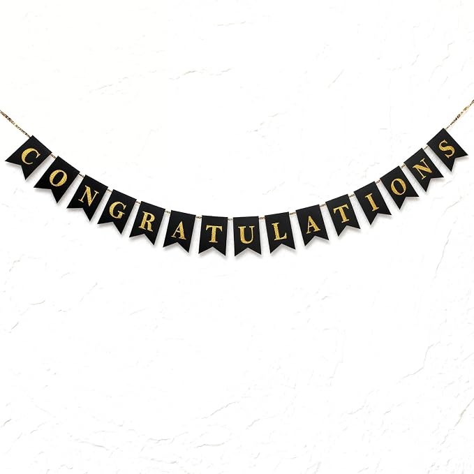Decor365 Gold Black Congratulations Banner Pre Strung Sign Pennant Flag Garland by Decor365