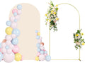 7.2FT Wedding Arch Backdrop Stand and Beige Arch Cover, Beige Spandex Fitted Backdrop Cover and Gold Wedding Arch Frame for Birthday Party Wedding Ceremony Bridal Baby Shower, Parties Decoration.