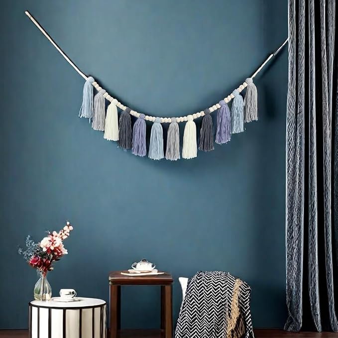 Tassel Garland with Wood Bead Jungle Leaves Garland Banner - Image 6