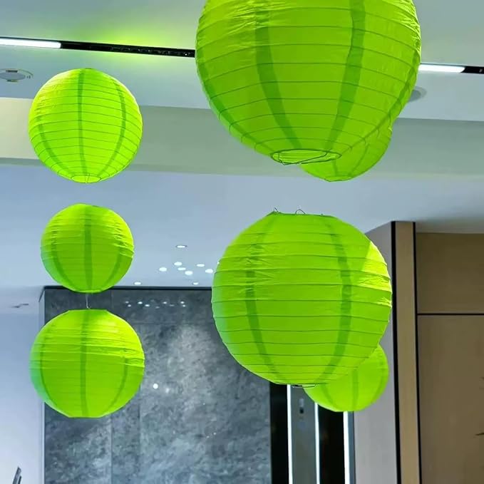 12Pcs 6, 12 Inch Mixed Sizes Grass Green Paper Lanterns Decorative Chinese - Image 2