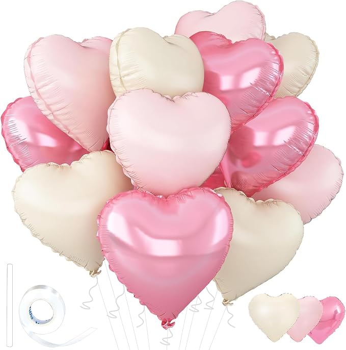Pink Heart Balloons, 18inch Bright Pink Heart Shaped Foil Balloons & Pastel by Wuhetyo