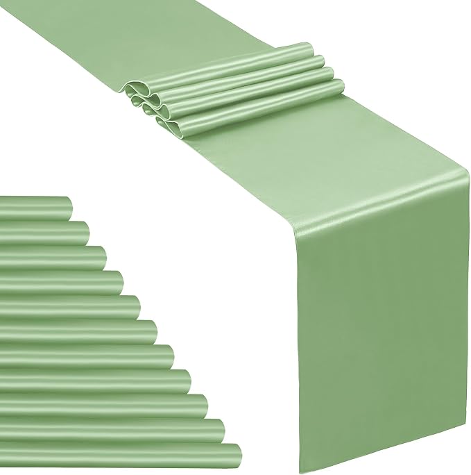 SiinvdaBZX 12 Pcs Sage Green Satin Table Runner 12 x 108 inches Long | Bright by SiinvdaBZX