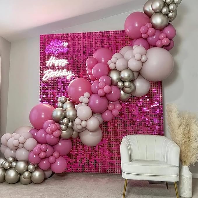 Shimmer Wall Backdrop Hot Pink Wall Panels 24Pcs Square Sequin Shimmer Wall - Image 3