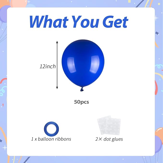 50pcs Royal Blue Balloons, Helium 12inch Dark Blue Party Balloons - Image 2