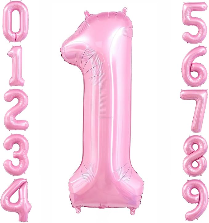 Pastel Pink 1 Balloon, Light Pink 1 Balloons Number, 40 Inch Helium Foil Mylar by BBPOOL
