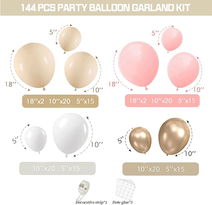 Pink White and Gold Balloon Arch Kit 144 Pcs | Boho Birthday Sweet 16 Bridal - Image 5