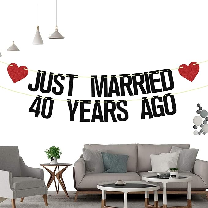 Just Married 40 Years Ago Banner, 40th Wedding Anniversary Party Banner - Image 5