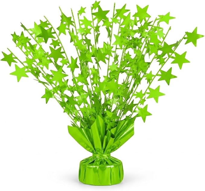 PMU Bursting Star Metallic Foil Spray Centerpiece- Lime Green Balloon Weights by PMU