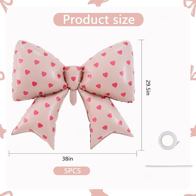 38 Inches Bow Balloon with Pink Heart Print - Image 2