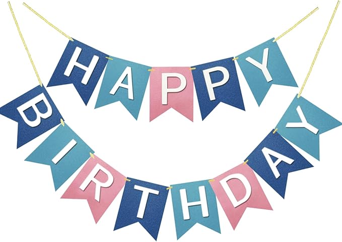 Letjolt Pink Blue Happy Birthday Banner Handmade Theme Party 13pcs | Pre-Strung by Letjolt