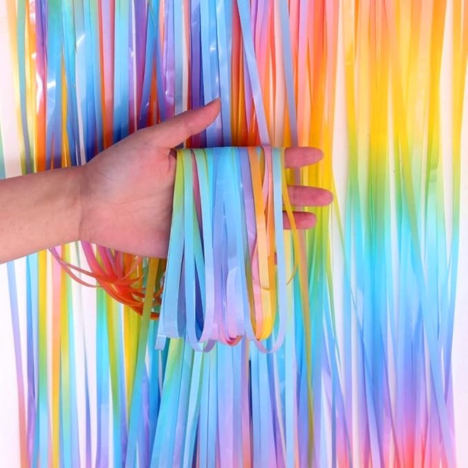 i-CHONY 2 Pcs 3.2ft x 8.2ft Rainbow Metallic Tinsel Foil Fringe Curtain Party - Image 5