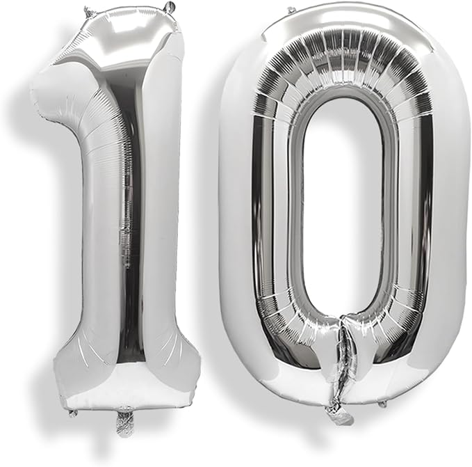 AULE 40 Inch Silver 10 Balloon Number Foil 0-9 Birthday Big Numbers | Birthday by AULE