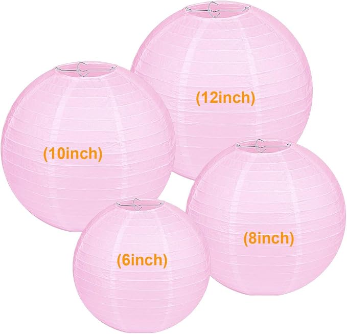 LIHAO Pink Paper Lanterns, 10 Pack, 6/8/10/12 Inch, Wedding Party Decor | - Image 2