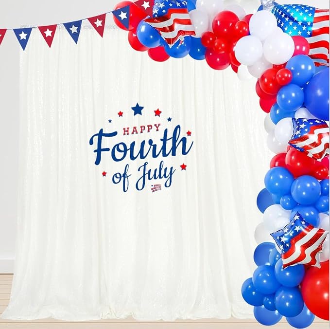 PartyDelight Iridescent White Sequin Backdrop 6x6ft Shimmer Photo Curtain | 4 - Image 2