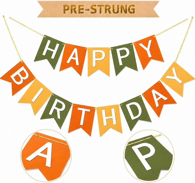 Letjolt Orange Happy Birthday Banner Handmade Boho Theme 13pcs | Birthday Party - Image 2