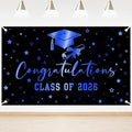 Congratulations Graduation Banner Class of 2026 Backdrop Black Blue Congrats by Lecheme