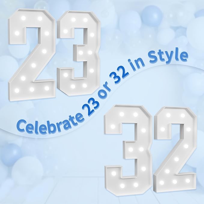 Marquee Numbers Large 23rd-Birthday Decorations: 4ft Light Up Number Party Decor 32 Year Old Women And Men 32th Birthday Decoration Backdrop Anniversary Cardboard Big Mosaic Balloon Frame Number 23
