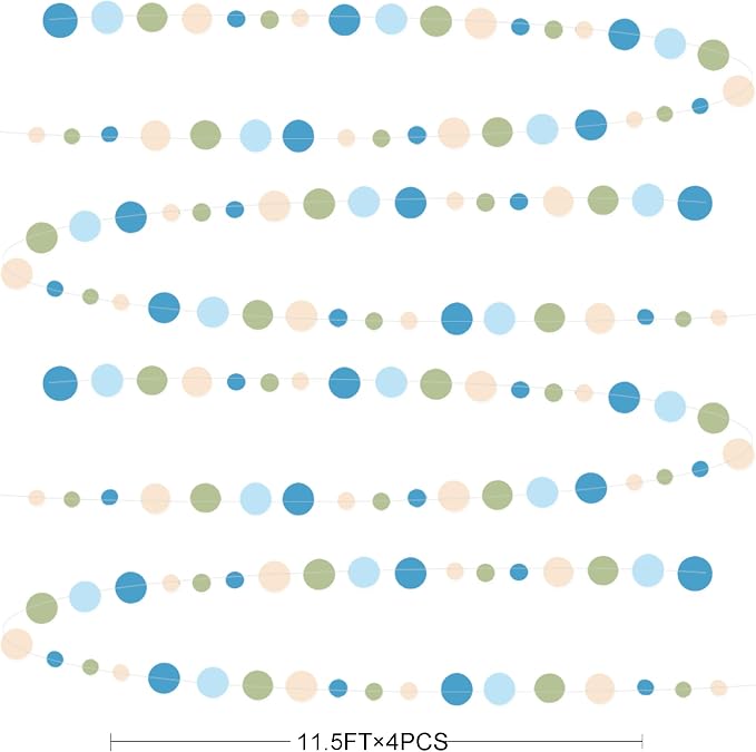 Dusty Blue and Sage Green Beige Polka Dot Garland Olive Green Dusty Blue Cream - Image 2