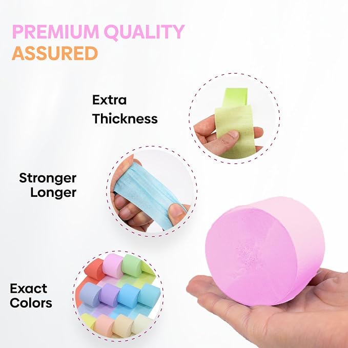 12 Pastel Crepe Paper Streamers, 656ft Pack of Party Decorations | Each roll is - Image 3