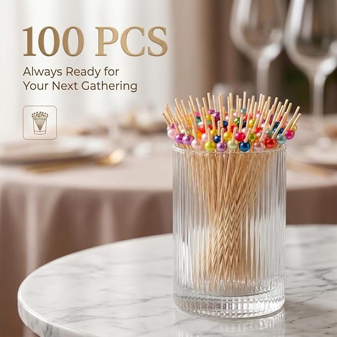 100 Pcs 4.7" Pearl Cocktail Picks, Long Fancy Toothpicks Appetizer Skewers | - Image 6