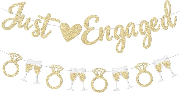 Champagne Gold Just Engaged Banner Prestrung Engagement Party Decorations Happy by Blopee