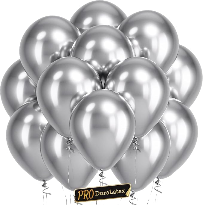 Pro Duralatex Metallic Silver Extra-Thick Balloons 100 Pack 12 inch | Metallic by Bezente
