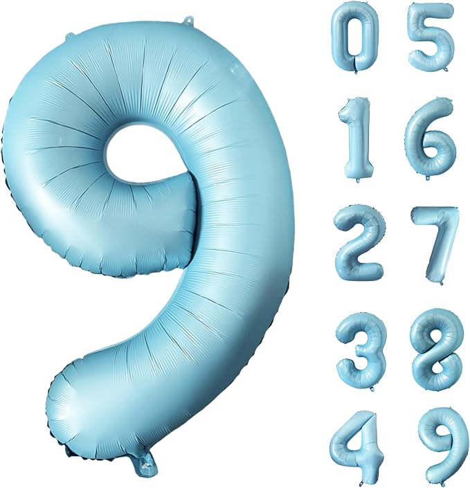 40 Inch Matte Blue 9 Number Balloons Light Blue Number 9 Foil Balloon Mylar by Yeodong