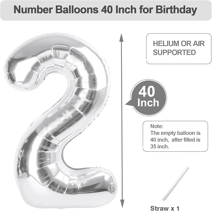 Number Balloons 40 Inch Silver 1 Balloon - Image 5