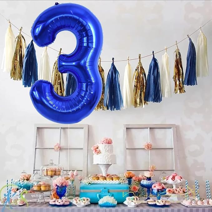 TONIFUL 40 Inch Navy Blue Number 3 Balloons Large Foil 3rd Birthday Decor | - Image 6