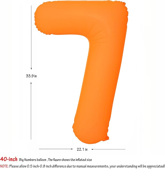 Orange Birthday Number 7 Balloon 40 inch Fluorescent Orange Number 7 | Helium - Image 2