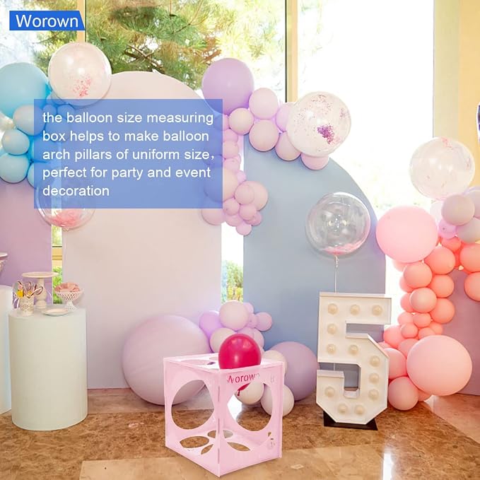 Worown 14 Holes Collapsible Pink Plastic Balloon Sizer Box, 1-10 Inch Balloons - Image 5