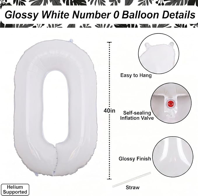 White Number 20 Balloon 40 Inch, Large Matte White Mylar Foil Balloons - Image 4