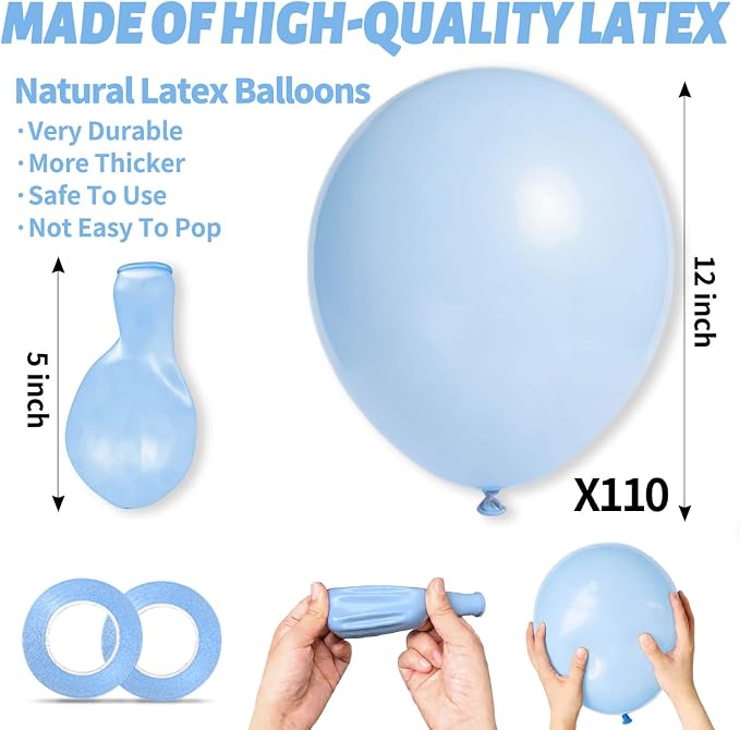 110pcs Pastel Blue Balloon 12 Inch, Pastel Blue Latex Balloons - Image 3