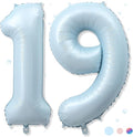 Foil 19 Balloon, Light Baby Blue Big Number 19 Balloons by Froova