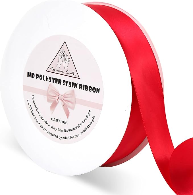 Red Satin Ribbon for Gift Warping, 1.5inch 50 Yards Solid Polyester Fabric by HandymanCrafts