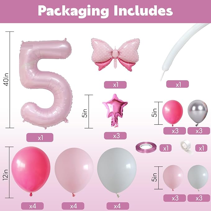 40 Inch Pink Number 5 Balloon for 5th Birthday Decoration Pastel Baby Pink - Image 2